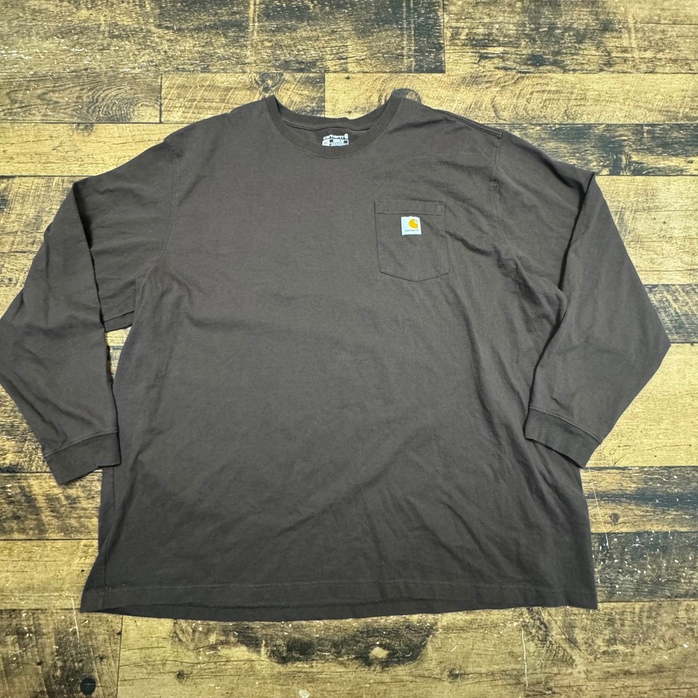 Carhartt Loose Fit Long Sleeve‎ Pocket T Shirt Brown Mens 4XL